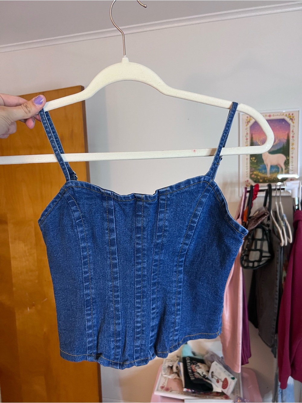 Jolie & Joy Denim Bustier Corset Crop Top Medium